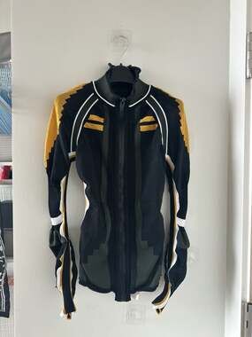 Alexander Wang Ribbed Jacquard Moto Knit Zip-Up Sweater Jacket